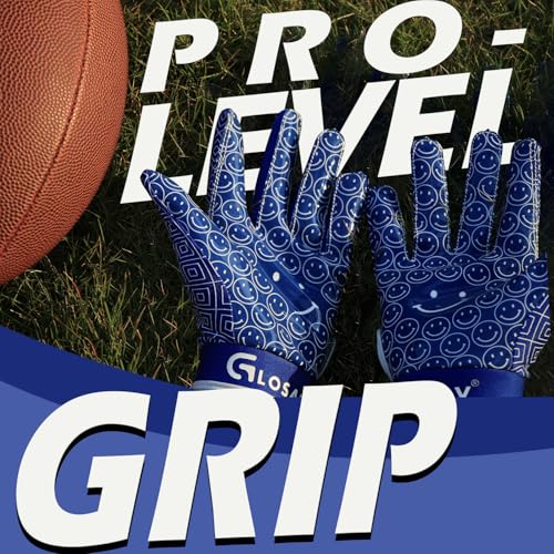 GLOSAV Youth Football Gloves, Super Sticky Receiver Gloves for Kids, Sporty Gifts for Boys & Girls Flagfootball Play (Blue, Small- Youth) - Image 2