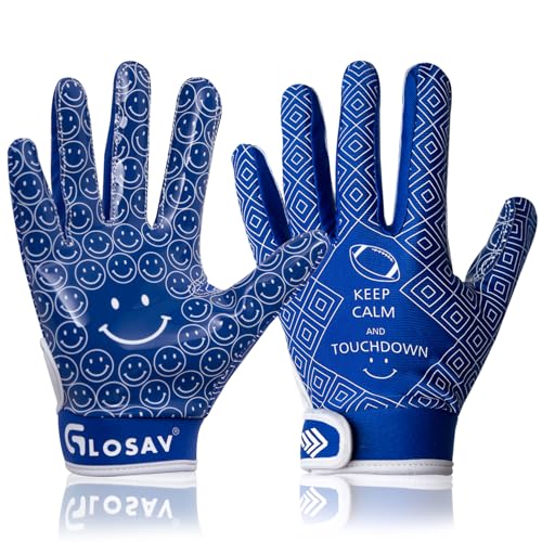 GLOSAV Youth Football Gloves, Super Sticky Receiver Gloves for Kids, Sporty Gifts for Boys & Girls Flagfootball Play (Blue, Small- Youth) - Image 1