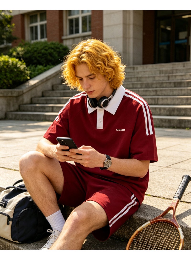 GEOX Unisex Short Sleeve Polo Shirt Casual Sports Daily Wear Top, Burgundy - Image 3