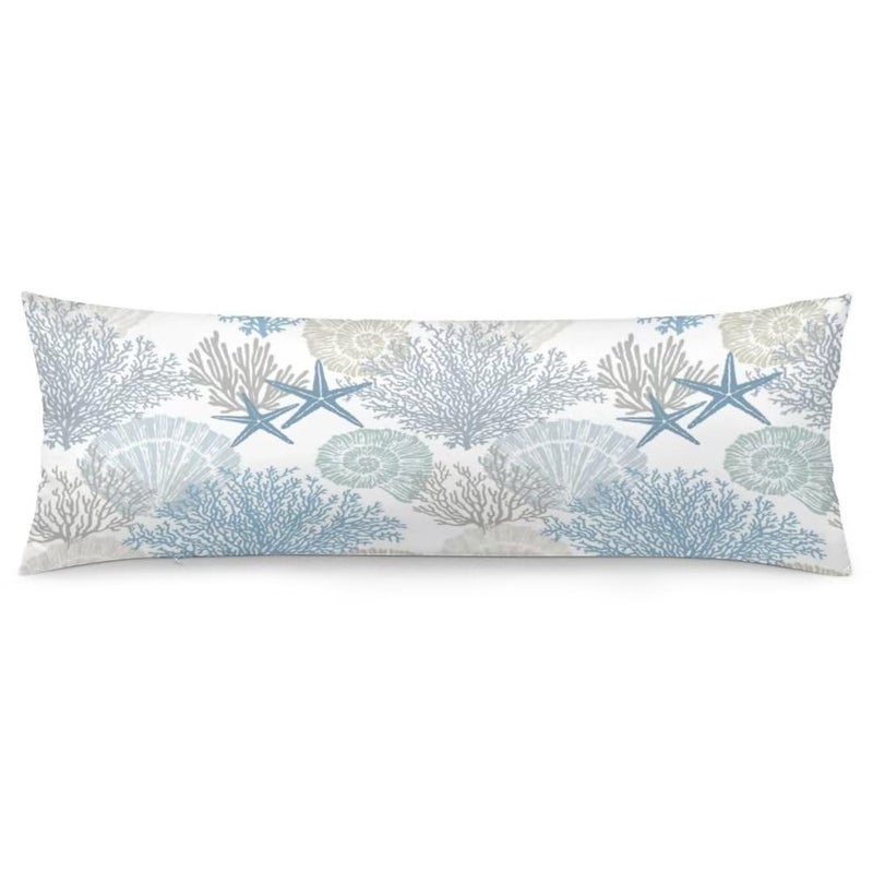 Beach Theme Body Pillow CoverNautical Blue Coral Starfish Ocean Marine CoastalLong Pillow Case with Zipper Rectangle Bedding Pillowcase Decorative Soft Cushion Covers for Bedroom20x54Teal Blue
