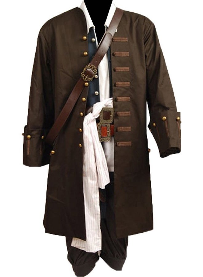 Cosplaysky Mens Pirates Cosplay Costume Pirate Jack Outfit Coat Belt Cosplay Props Halloween, Full Set, L - Image 1