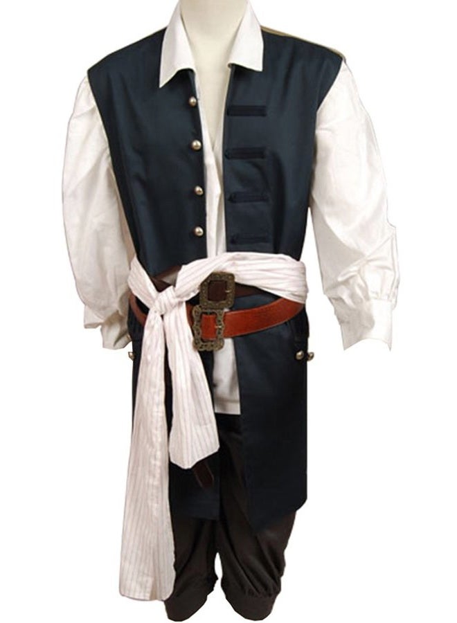 Cosplaysky Mens Pirates Cosplay Costume Pirate Jack Outfit Coat Belt Cosplay Props Halloween, Full Set, L - Image 4