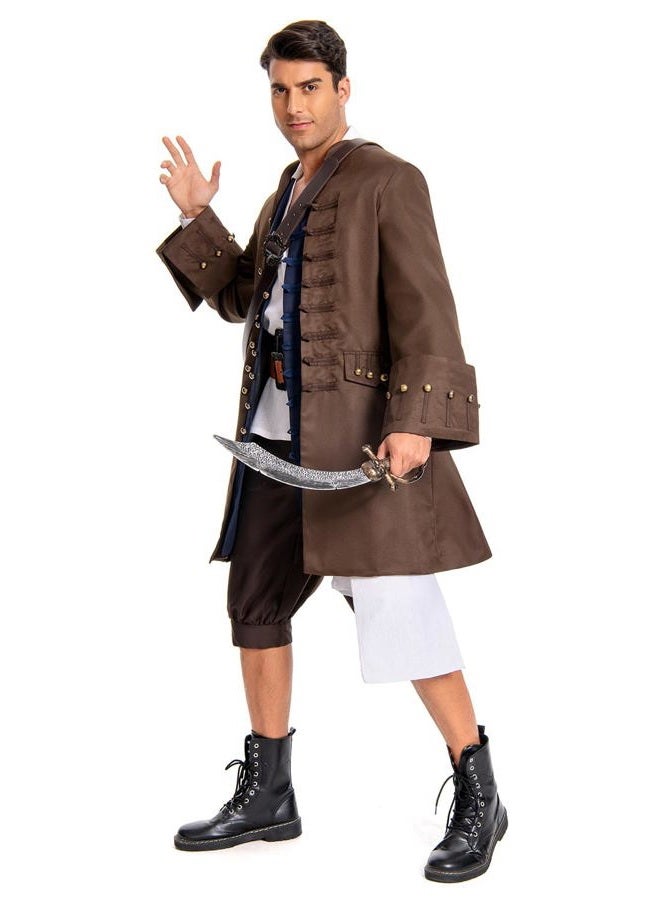 Cosplaysky Mens Pirates Cosplay Costume Pirate Jack Outfit Coat Belt Cosplay Props Halloween, Full Set, L - Image 5