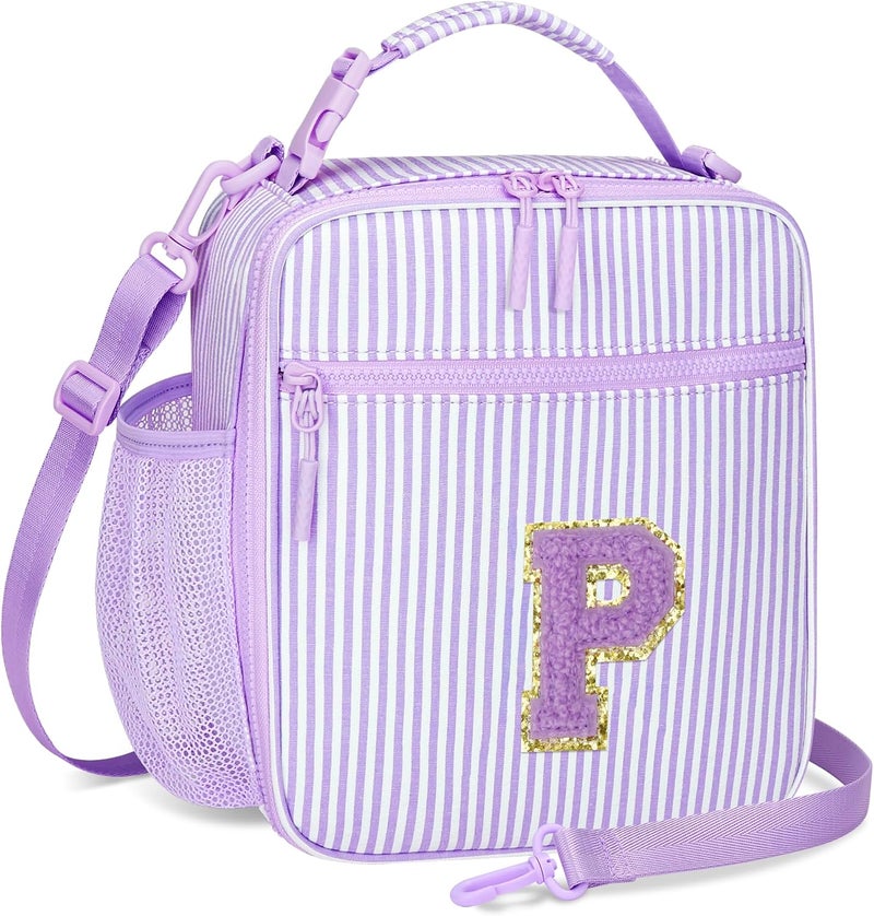 CLOUDWINGS Insulated Lunch Bag for Kids - Initial Cute Leak-Proof Lunch Box for Girls with Adjustable Strap, Back to School Gift (P-Purple) - Image 1