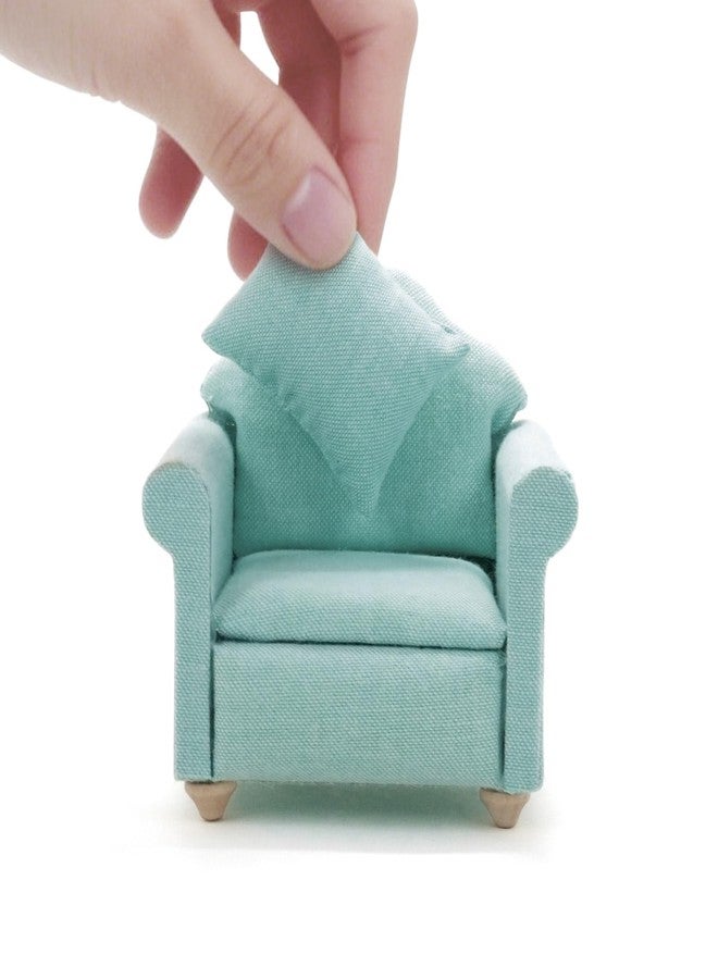 CHAMBERY 1:12 Scale Miniature Chair with Pillow Dollhouse Living Room Furniture, Green - Image 3