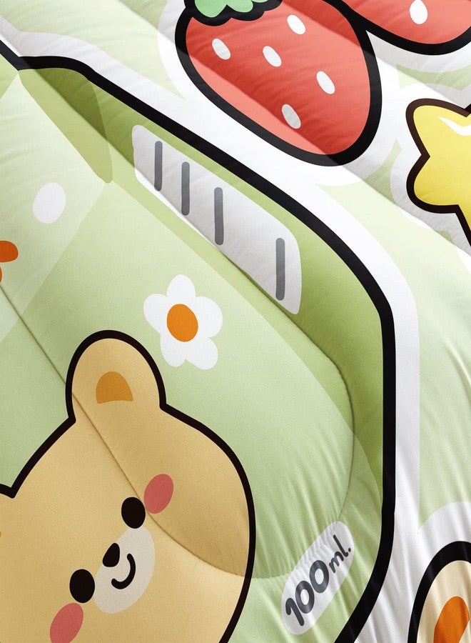 TWhours Datura home Kawaii Strawberry Bear Comforter Bedding Set for Kids Boys and Girls Teens,Cute Cartoon Fruit Print Light Green with 1 2 Pillowcases(Kawaii Full), Full 80x90inches - Image 4