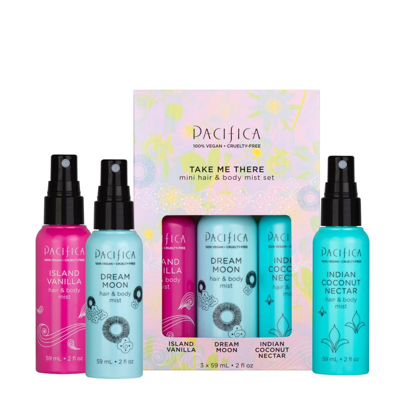 Pacifica Hair & Body Mist Take Me There Travel Size, Gift Set, Fragrance, Perfume Body Spray, Island Vanilla, Dream Moon, Silver Moon (Set of 3) Clean Vegan & Cruelty-Free Dermatologist Tested - Image 1
