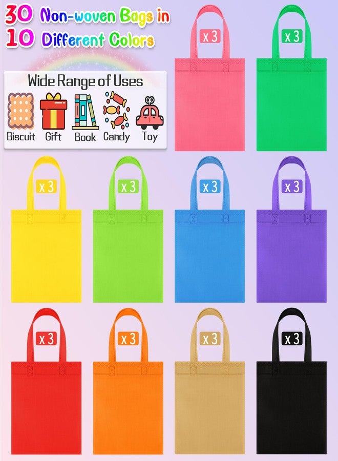 Aneco 30 Pack Reusable Non-woven Party Favor Bag 8×8 Inch Tote Bags Bulk with Handles Rainbow Goodies Gift Bags for Birthday Wedding Party (10 Colors) - Image 3