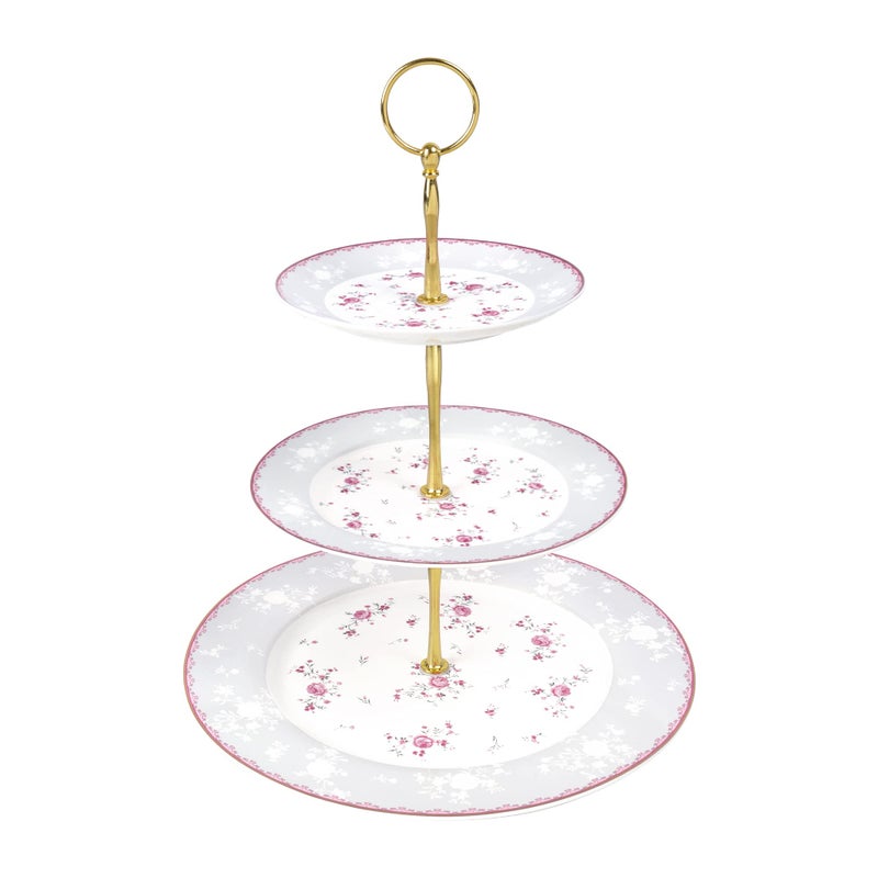 fanquare fanquare Pink Rose 3 Tier Porcelain Cupcake Stand Floral Round Fruit Display Stand Dessert Tower Tray for Wedding Birthday and Tea Party 