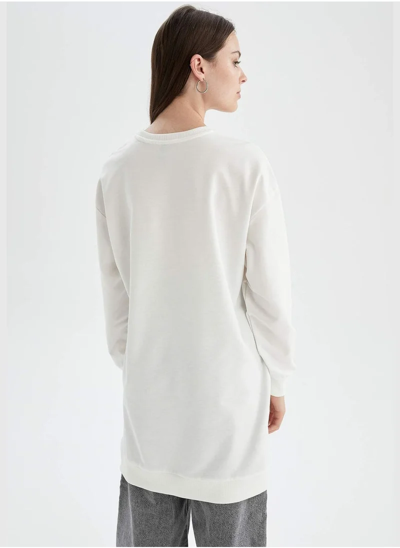 DeFacto Long Sleeve Letter Patterned Sweat Tunic