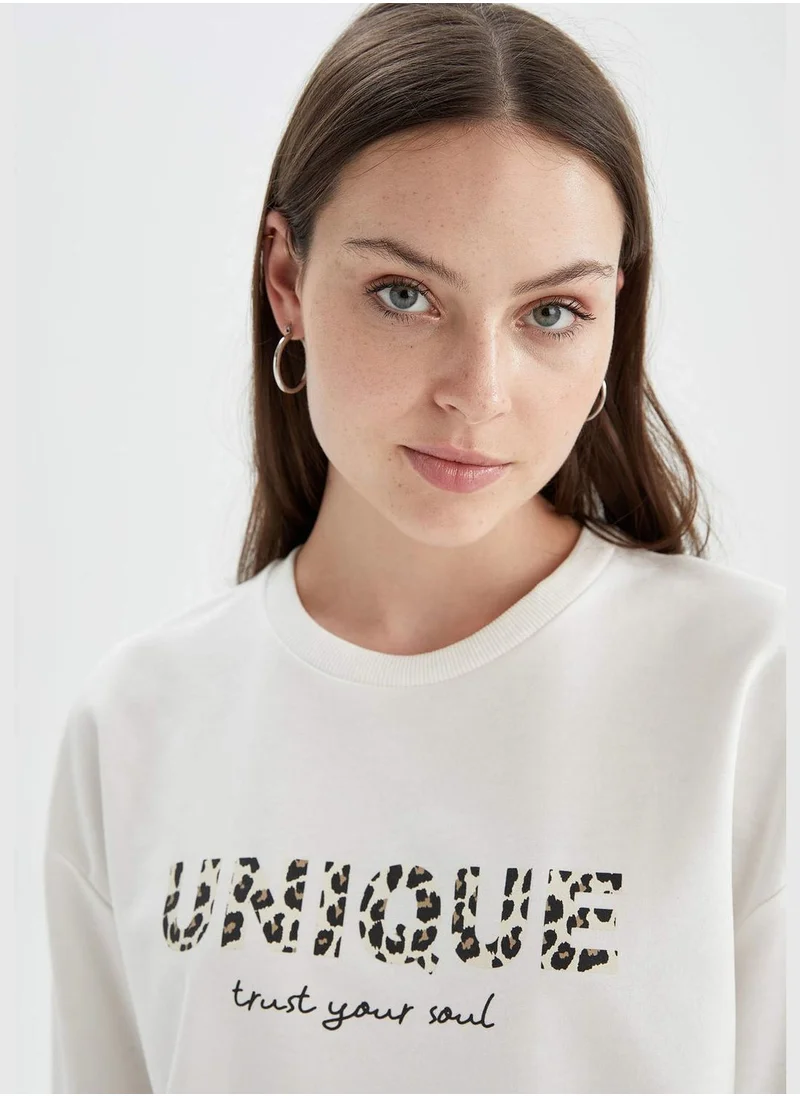 DeFacto Long Sleeve Letter Patterned Sweat Tunic