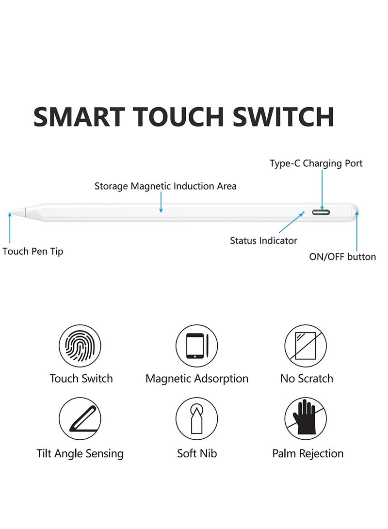 Stylus Pen for iPad 2018-2022,Stylus Pencil Compatible with Apple iPad 10/9/8/7/6th,iPad Mini 6/5th,iPad Air 5/4/3th,iPad Pro 11''/12,9'',Capacitive pen with 4 Replacement Tips,Palm Rejection (White) - Image 5