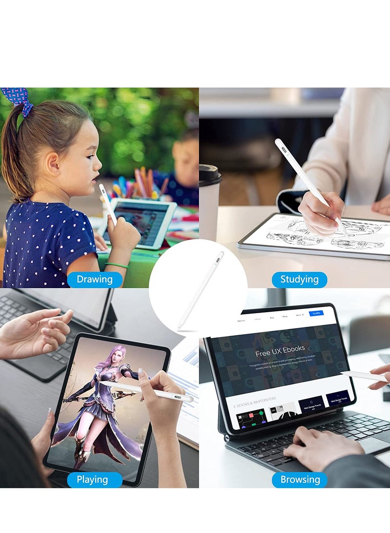 Stylus Pen for iPad 2018-2022,Stylus Pencil Compatible with Apple iPad 10/9/8/7/6th,iPad Mini 6/5th,iPad Air 5/4/3th,iPad Pro 11''/12,9'',Capacitive pen with 4 Replacement Tips,Palm Rejection (White) - Image 2