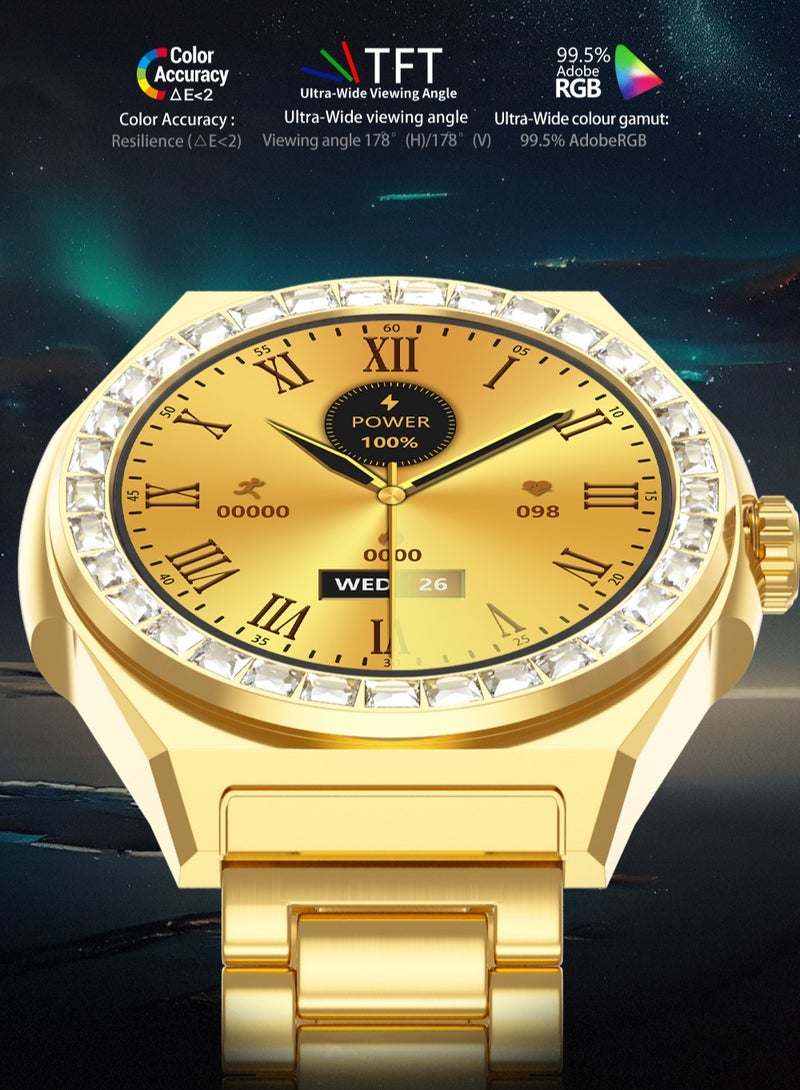 AROAQ ساعة LG72 Pro Max الذكية، بطارية 300 مللي أمبير في الساعة، ساعة ذكية لمراقبة الصحة بدقة عالية تعمل باللمس بالكامل، مقاومة للماء IP68 مع مراقبة معدل ضربات القلب ودرجة حرارة الجسم وتخطيط كهربية القلب وأكسجين الدم (ذهبي) - Image 3