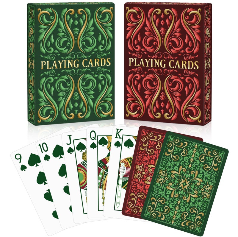Wkchxd Playing Cards Deck of Cards 2 Pack Standard Playing Cards for Adult Premium Poker Card Set Deck of Playing Card for BlackjackEuchreCanastaFamily Game NightParty Games Green Red - Image 3