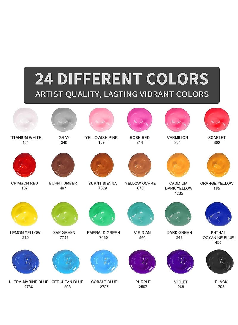 24-Color Acrylic Paint Set (11.6g, 12 ml) with 10 Brushes & 1 Palette for Painting on Paper, Canvas, Rocks, Wood, and Ceramics – Ideal for Hobbyists and Beginners - Image 3