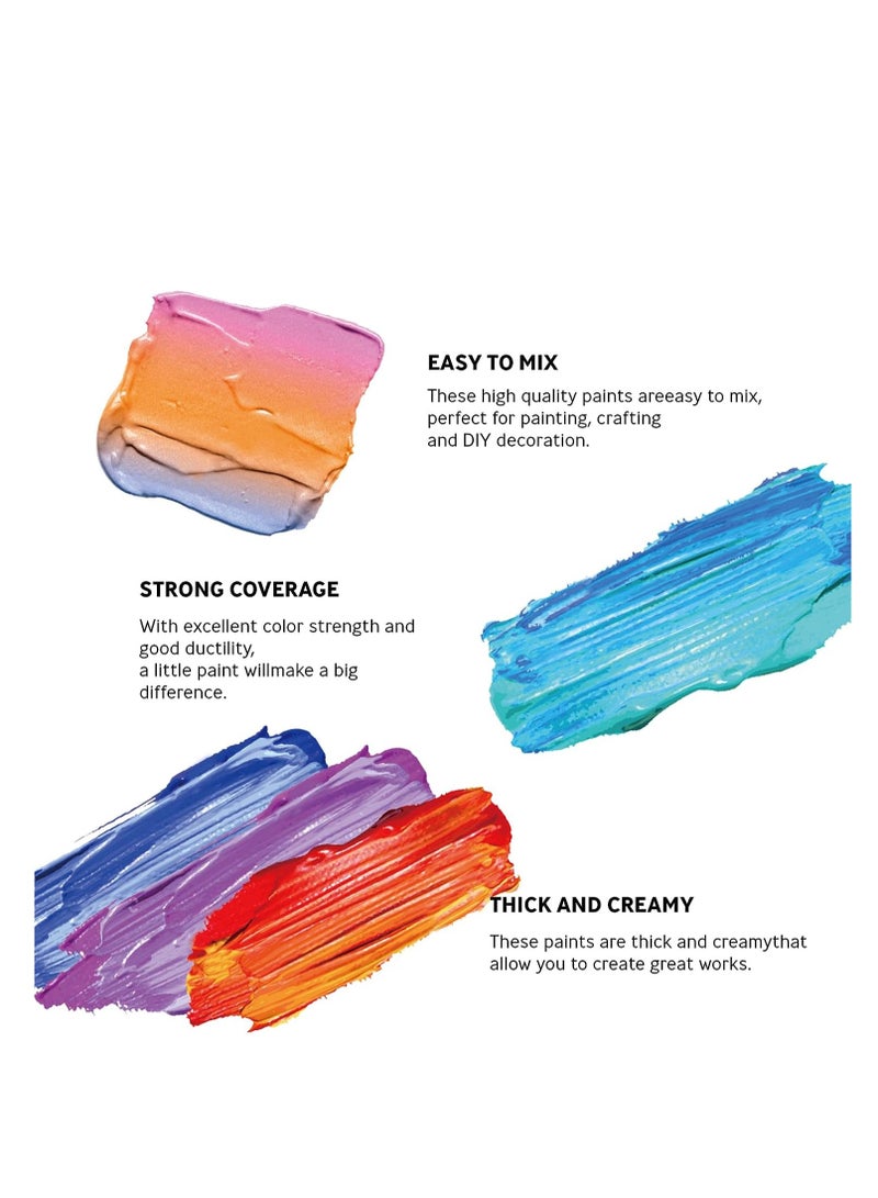 24-Color Acrylic Paint Set (11.6g, 12 ml) with 10 Brushes & 1 Palette for Painting on Paper, Canvas, Rocks, Wood, and Ceramics – Ideal for Hobbyists and Beginners - Image 4