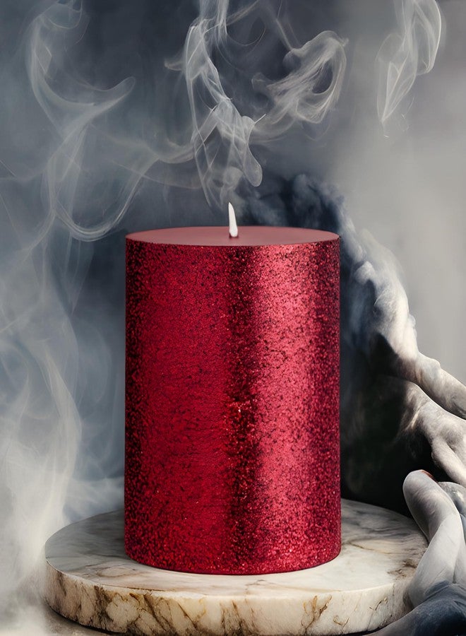 Luces Red Pillar Candle 3''Inches Glitter Candle for Diwali X-mas Home Decoration Birthday Valentine Gifts Party Dinner Table Spa - Image 3