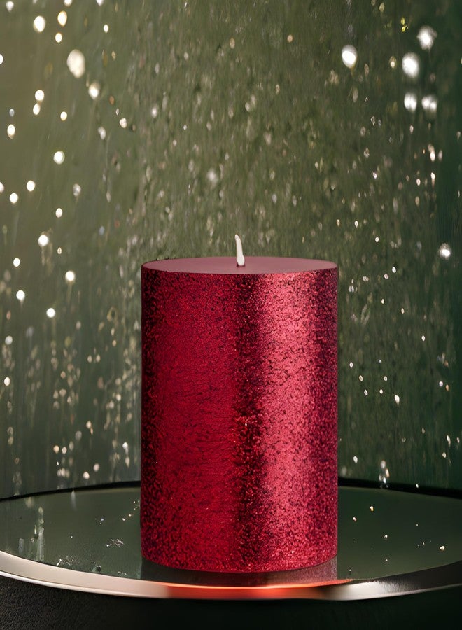 Luces Red Pillar Candle 3''Inches Glitter Candle for Diwali X-mas Home Decoration Birthday Valentine Gifts Party Dinner Table Spa - Image 1