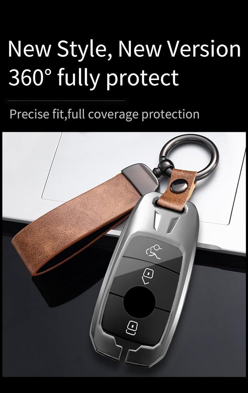 ontto Metal Leather Car Key Fob Cover for Mercedes Benz A/B/C/E/G/S Class - Image 4