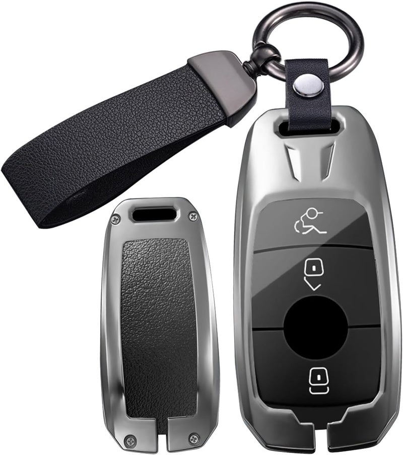 ontto Metal Leather Car Key Fob Cover for Mercedes Benz A/B/C/E/G/S Class - Image 1