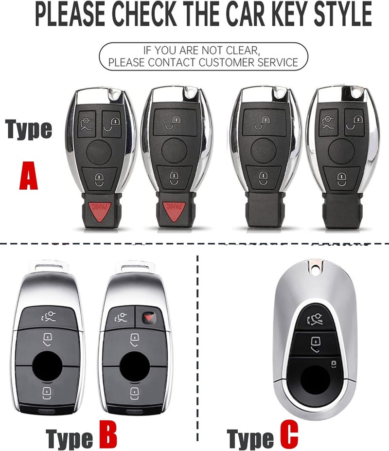 ontto Metal Leather Car Key Fob Cover for Mercedes Benz A/B/C/E/G/S Class - Image 2