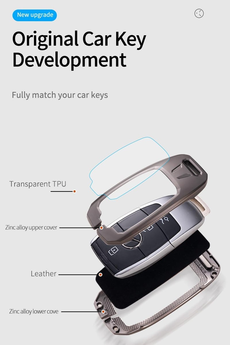 ontto Metal Leather Car Key Fob Cover for Mercedes Benz A/B/C/E/G/S Class - Image 3