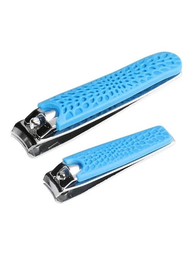 قصّافة أظافر ستانلس ستيل مع مقبض سيليكون مانع للانزلاق – طقم 2 قطعة قصّافة أظافر حادة وقوية لليد والقدم – Nail Clippers احترافية من الاستانلس ستيل مقاومة للصدأ وسهلة الاستخدام للكبار والأطفال – قصّافة أظافر منزلية آمنة للاستخدام اليومي والعناية الشخصية (لون أزرق) - Image 1