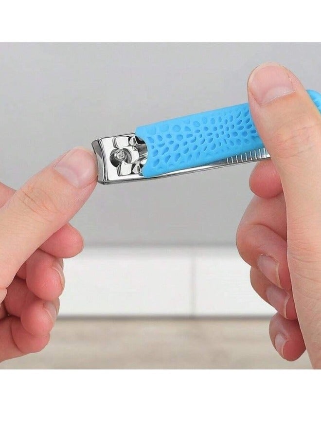 قصّافة أظافر ستانلس ستيل مع مقبض سيليكون مانع للانزلاق – طقم 2 قطعة قصّافة أظافر حادة وقوية لليد والقدم – Nail Clippers احترافية من الاستانلس ستيل مقاومة للصدأ وسهلة الاستخدام للكبار والأطفال – قصّافة أظافر منزلية آمنة للاستخدام اليومي والعناية الشخصية (لون أزرق) - Image 2