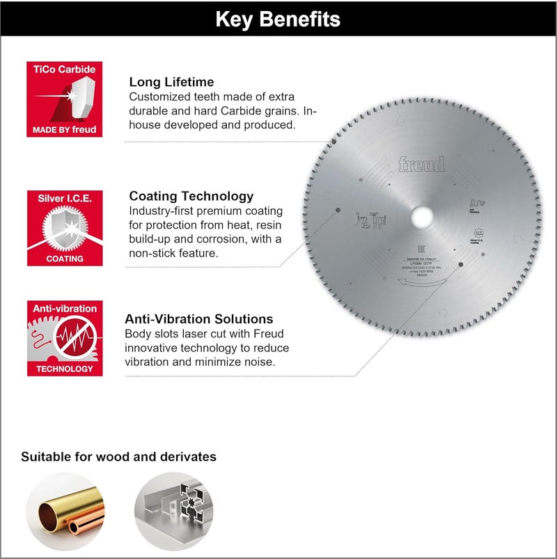 freud (مجموعة بوش) F03FS09590 شفرة منشار دائري - المعادن غير الحديدية، الألمنيوم - 10" / 255 مم، عدد الأسنان 100 - Image 4