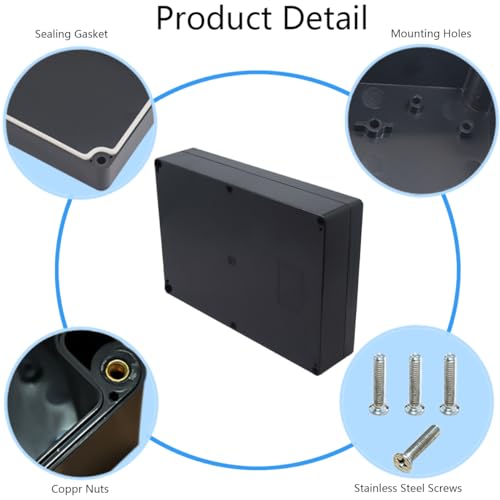 Otdorpatio Project Box IP65 Waterproof Junction Box ABS Plastic Black Electrical Boxes DIY Electronic Project Case Power Enclosure 10.35x7.17x2.36 inch (263x182x60 mm) - Image 5