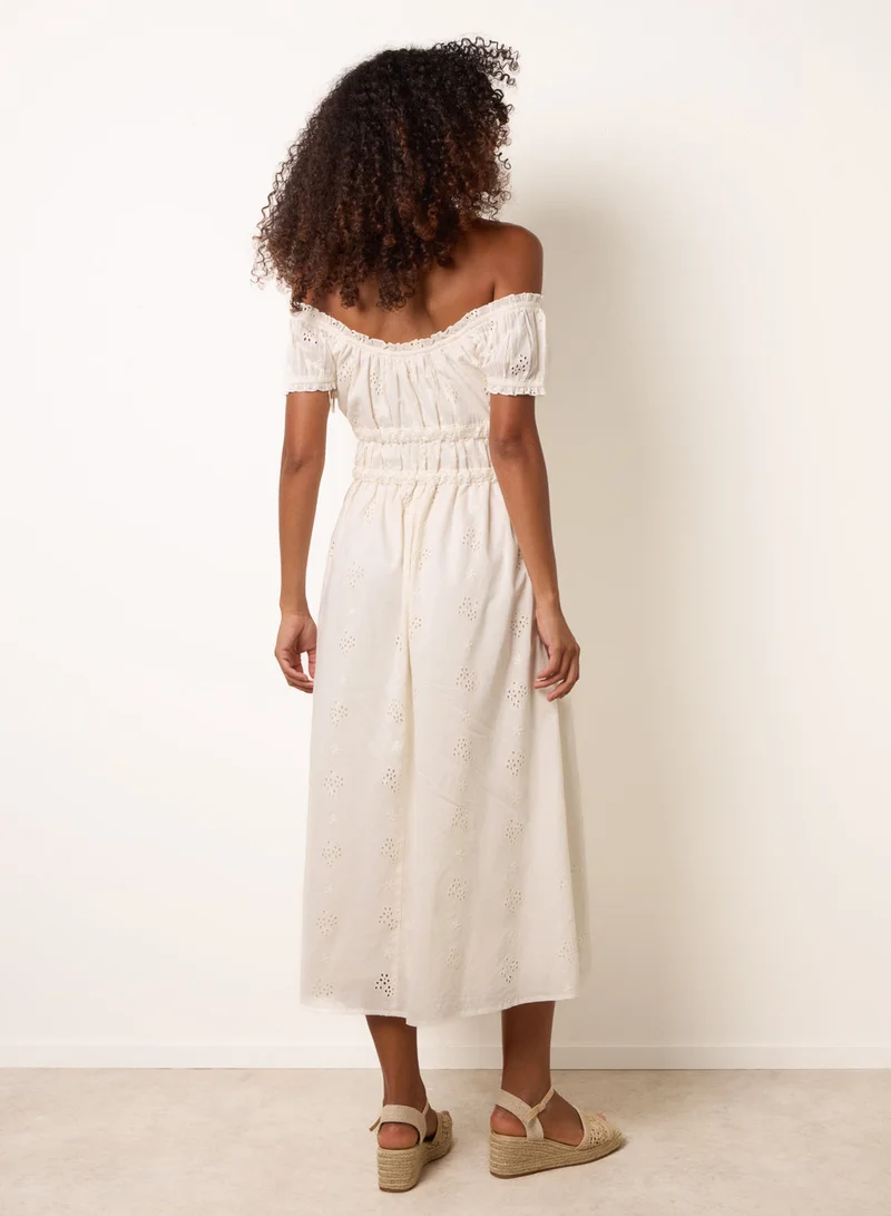 بلو فانيلا Broderie Front Tie Midi Dress