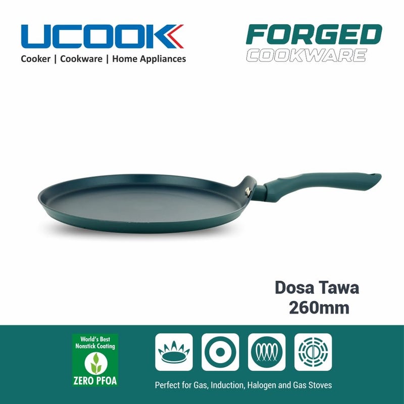 UCOOK by United Ekta Engg. Non-Stick Forged Aluminium Induction Dosa Tawa 260 mm, Green Finish. - Image 2