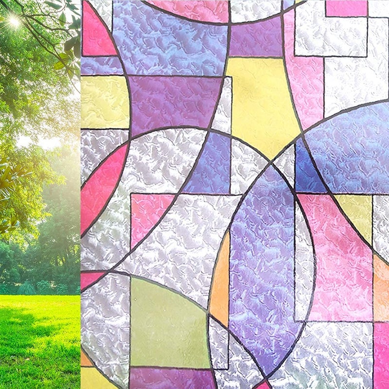 VSUDO 35.4" X 78.7" No Glue Color Privacy Film, Removable Colorful Geometric Texture Pattern, Opaque Glass Covering, Static Cling Window Sticker