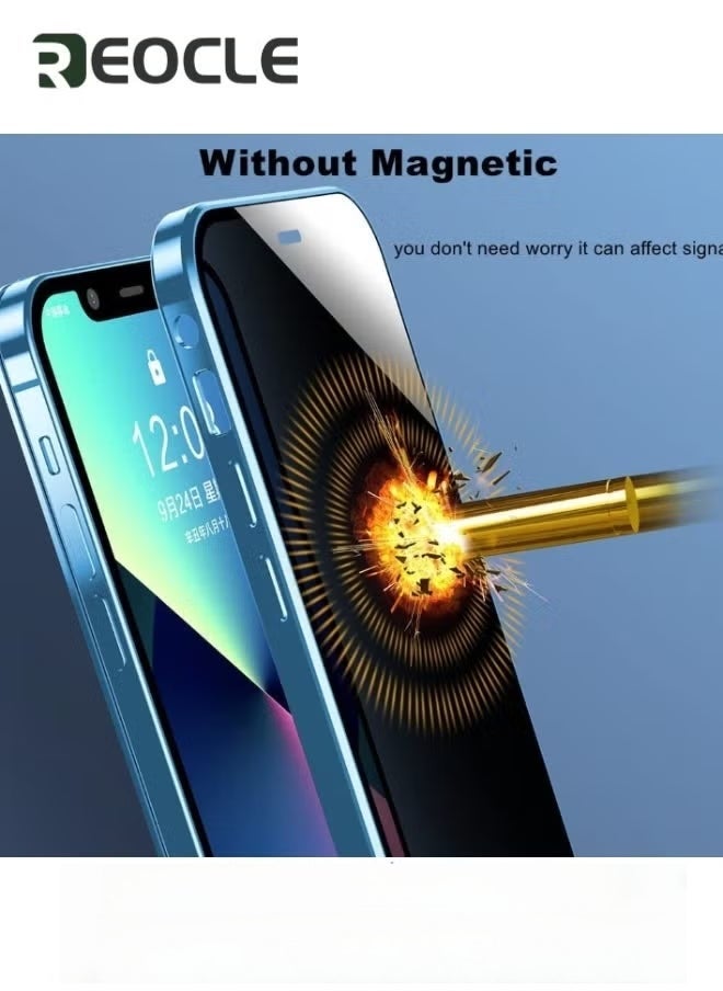 ريوكل حافظة لهاتف آيفون 14  برو ماكس حافظة زجاجية بإبزيم مزدوج الجانب مع واقي عدسة الكاميرا لكامل الجسم واقي معدني ممتص للصدمات وغطاء مضاد للزقزقة - Image 5