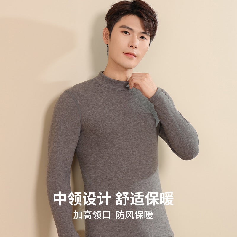 Factory Down Silk Semi-High Collar Fleece-Lined Warm Suit In The Old Cow Mid-Collar Autumn Pants Suit - Image 3