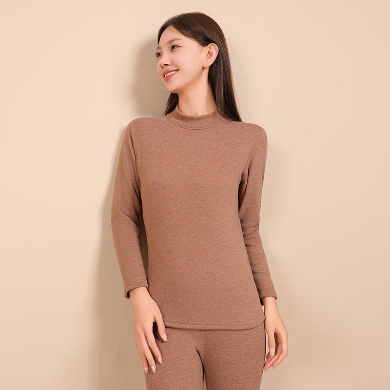 Factory Down Silk Semi-High Collar Fleece-Lined Warm Suit In The Old Cow Mid-Collar Autumn Pants Suit - Image 1