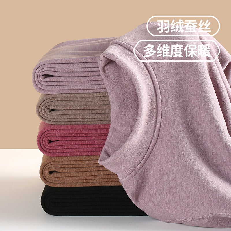 Factory Down Silk Semi-High Collar Fleece-Lined Warm Suit In The Old Cow Mid-Collar Autumn Pants Suit - Image 4