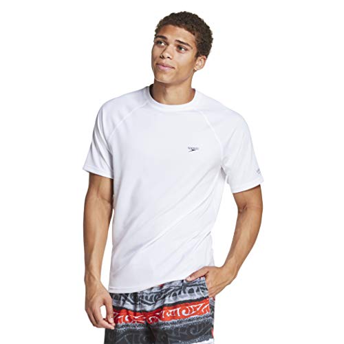 Speedo Men's Uv Swim Shirt Short Sleeve Regular Fit Solid White - Image 1