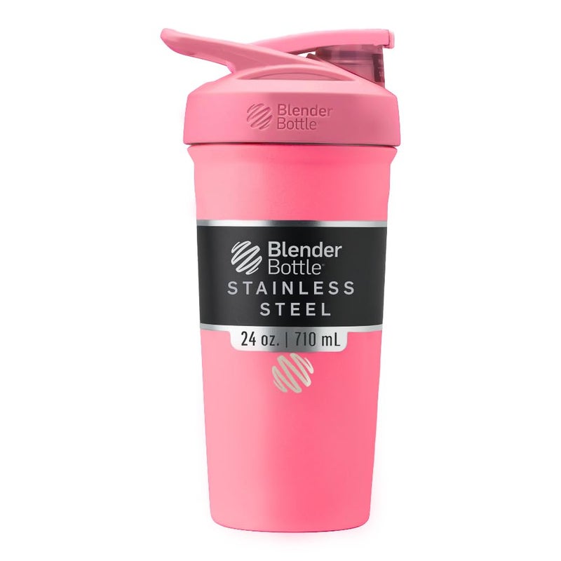 BlenderBottle Strada Shaker Cup Insulated Stainless Steel Water Bottle with Wire Whisk, 24-Ounce, Pink - Image 1