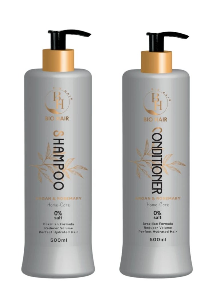B H Bio Hair - Bio Hair Shampoo and Conditioner Enriched with Argan Oil and Rosemary Oil for Protein Treated Hair 500+500 ml - Image 1