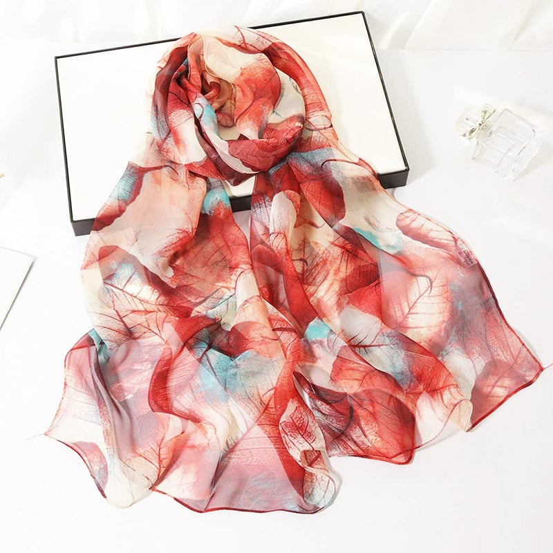 YOUR SMILE Ladies/Women's Lightweight Floral Print/Solid Color mixture Shawl Scarf For Spring Summer season (Red Leaves) - Image 4