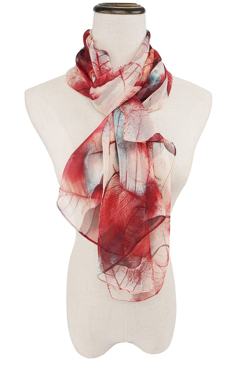 YOUR SMILE Ladies/Women's Lightweight Floral Print/Solid Color mixture Shawl Scarf For Spring Summer season (Red Leaves) - Image 3