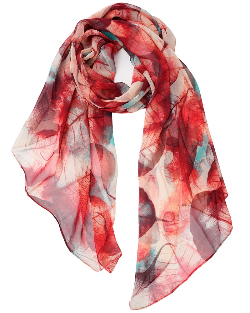 YOUR SMILE Ladies/Women's Lightweight Floral Print/Solid Color mixture Shawl Scarf For Spring Summer season (Red Leaves) - Image 1