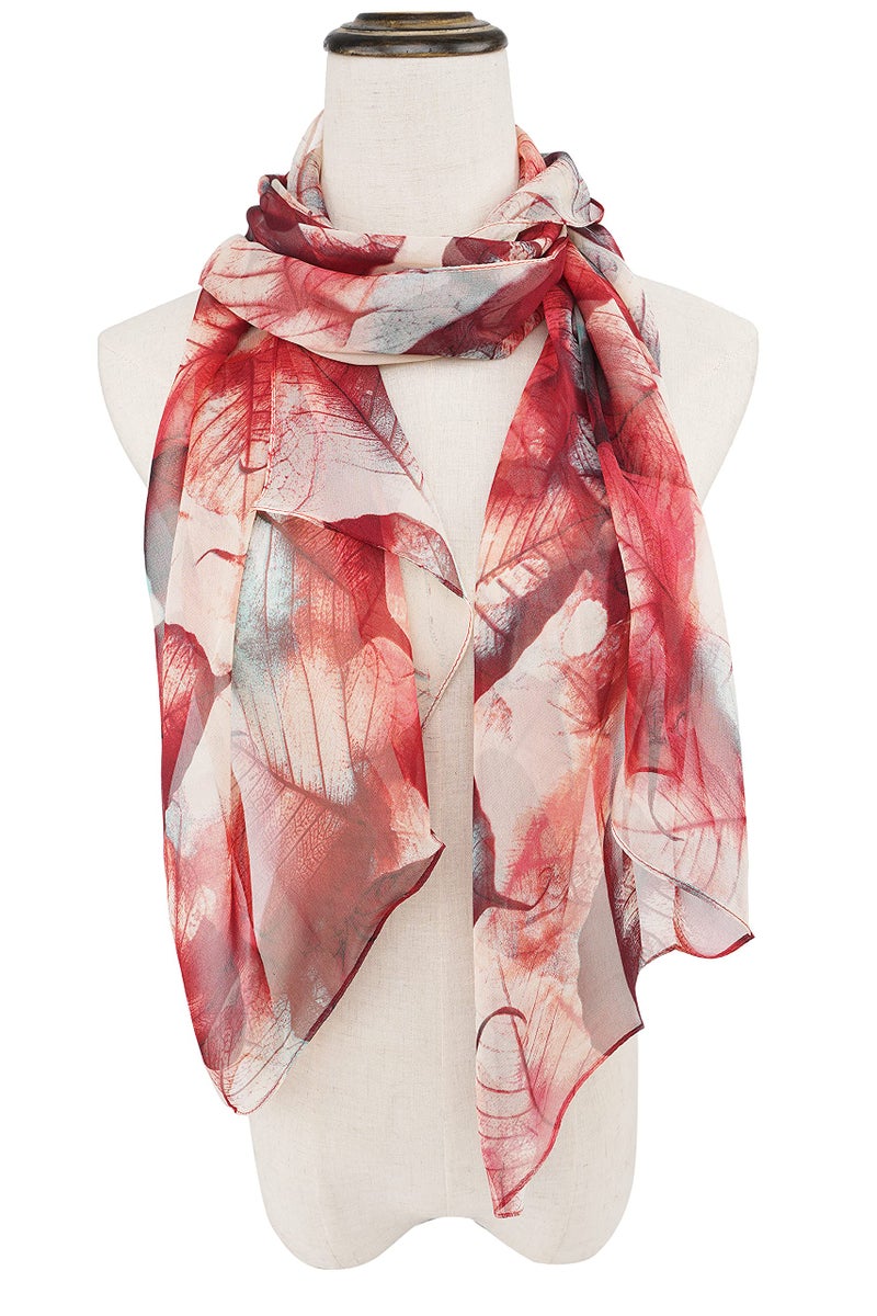 YOUR SMILE Ladies/Women's Lightweight Floral Print/Solid Color mixture Shawl Scarf For Spring Summer season (Red Leaves) - Image 2