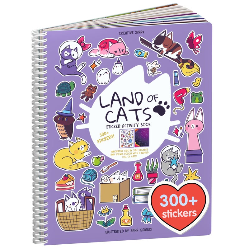 CUPKIN Land of Cats Sticker + Coloring Book (300+ Cat Stickers for Kids & 8 Scenes) by Cupkin, Side by Side Activity Book Design, Cat Sticker Books Kids Ages 4-8, Also Great for Older Boys & Girls - Image 1