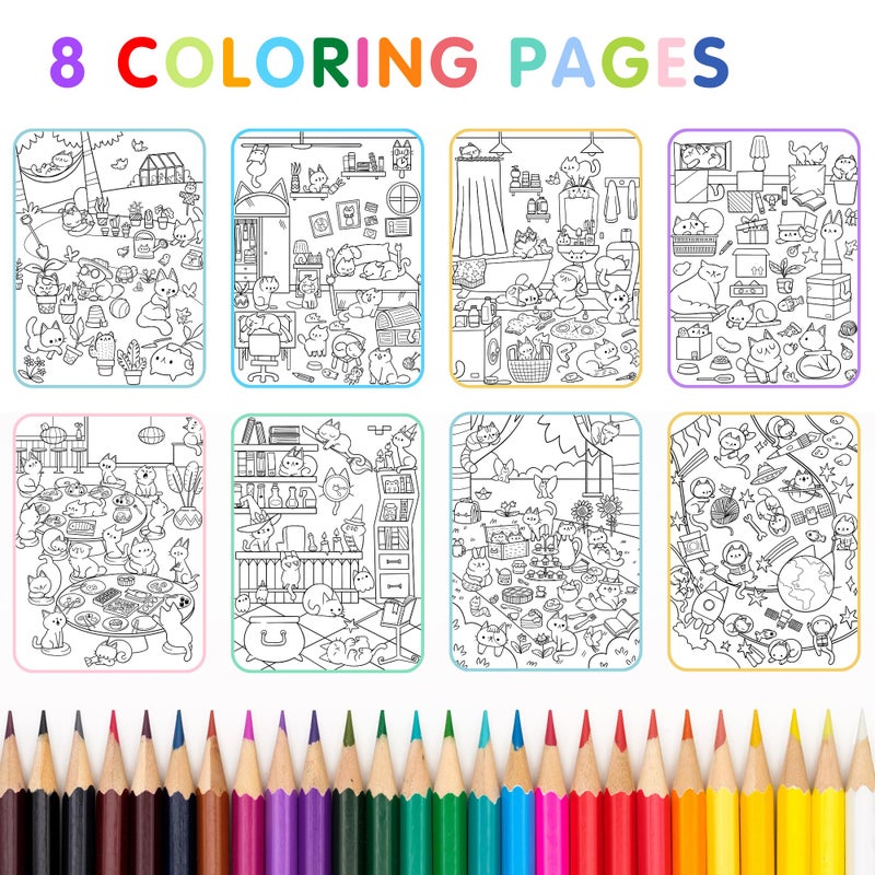 CUPKIN Land of Cats Sticker + Coloring Book (300+ Cat Stickers for Kids & 8 Scenes) by Cupkin, Side by Side Activity Book Design, Cat Sticker Books Kids Ages 4-8, Also Great for Older Boys & Girls - Image 5