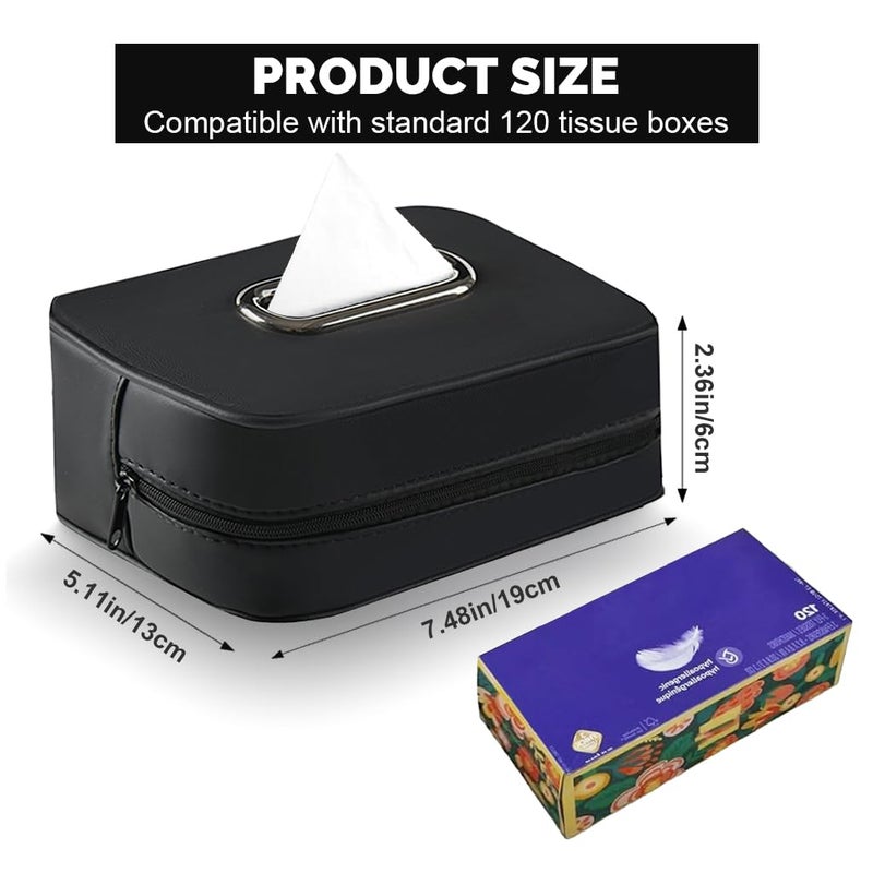 STHIRA Car Tissue Holder for Headrest Fashion Pu Leather Tissue Box with Hook and Loop Strap Zip-Up Design Car Napkin Tissue Holder Easy to Refill Universal Car Tissue Paper Case, 19x13x6cm, Black - Image 2
