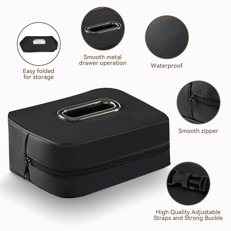 STHIRA Car Tissue Holder for Headrest Fashion Pu Leather Tissue Box with Hook and Loop Strap Zip-Up Design Car Napkin Tissue Holder Easy to Refill Universal Car Tissue Paper Case, 19x13x6cm, Black - Image 3