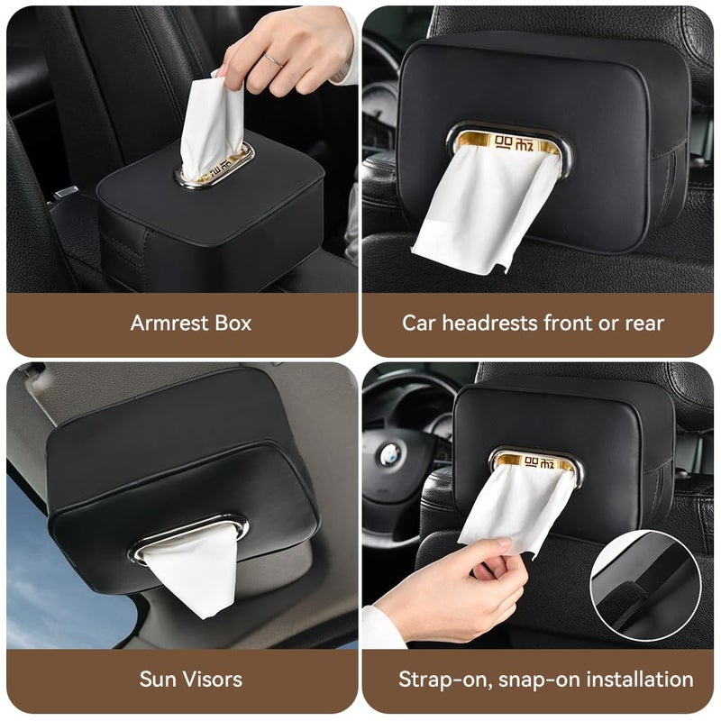 STHIRA Car Tissue Holder for Headrest Fashion Pu Leather Tissue Box with Hook and Loop Strap Zip-Up Design Car Napkin Tissue Holder Easy to Refill Universal Car Tissue Paper Case, 19x13x6cm, Black - Image 5